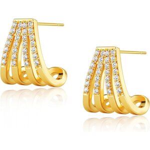 Women's Style 5 Sterling Silver Claw Earrings Cuff Hypoallergenic 14k Gold Stud